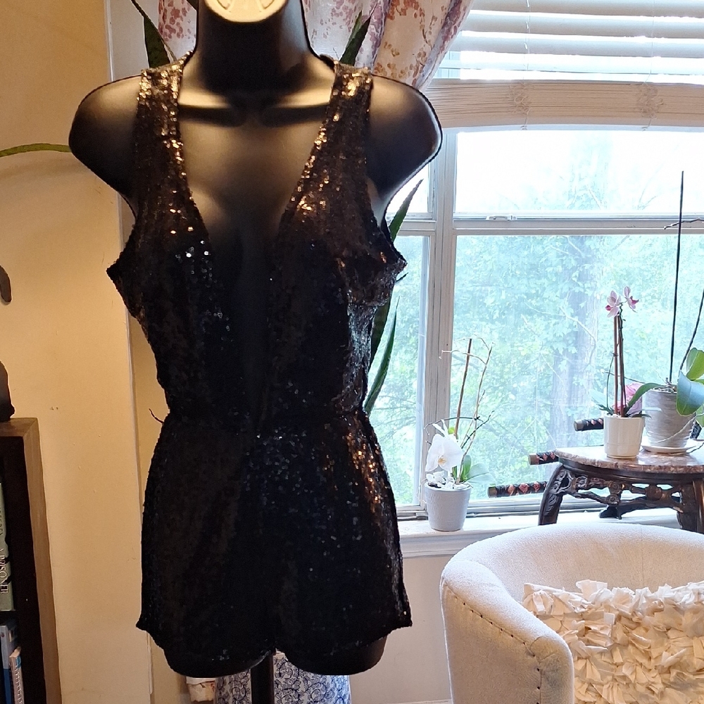 Fashion Nova Black Sequin Romper